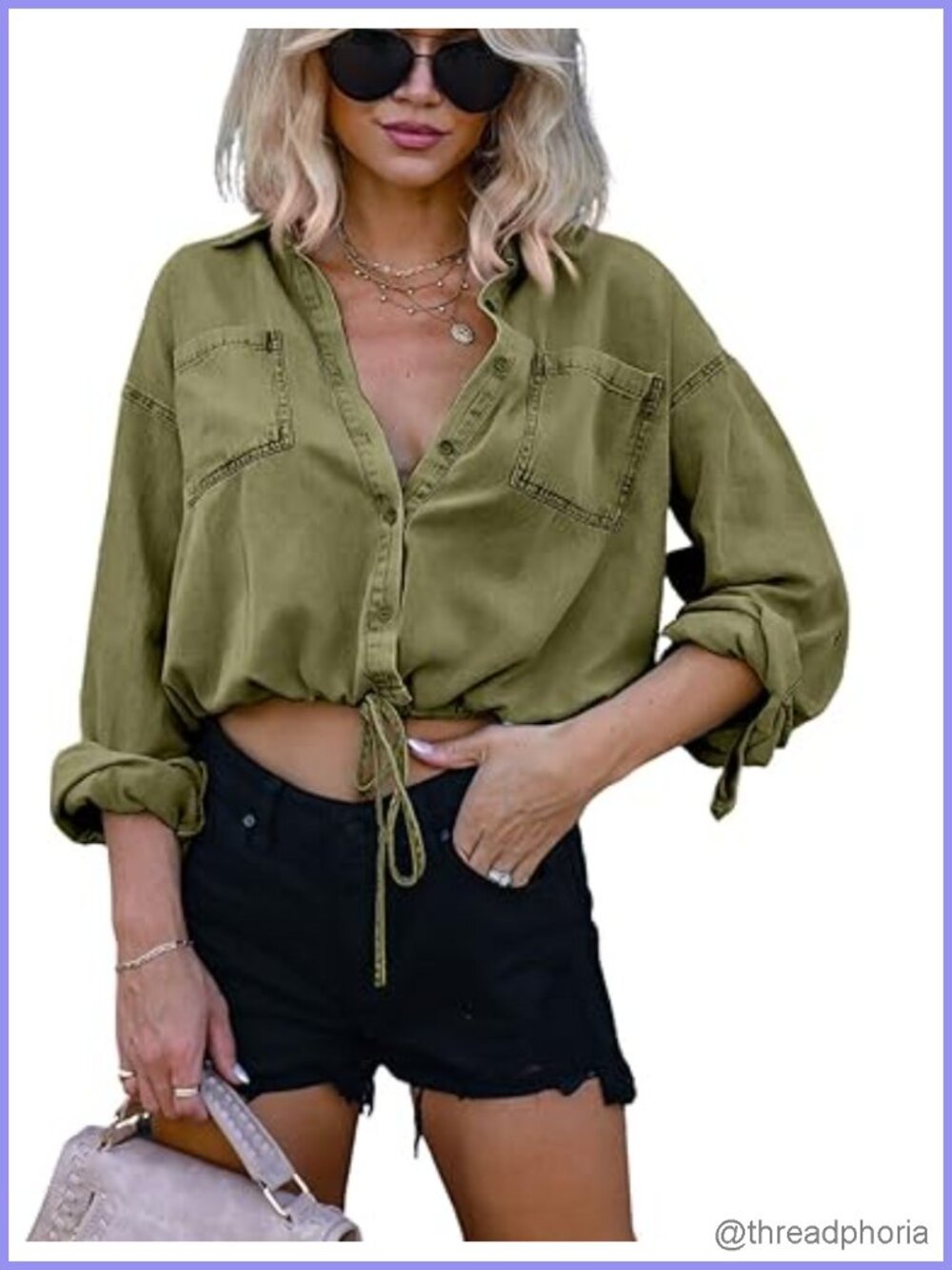 Women's Crop Denim Shirt Oversized Button Down 100% Cotton Jean Top